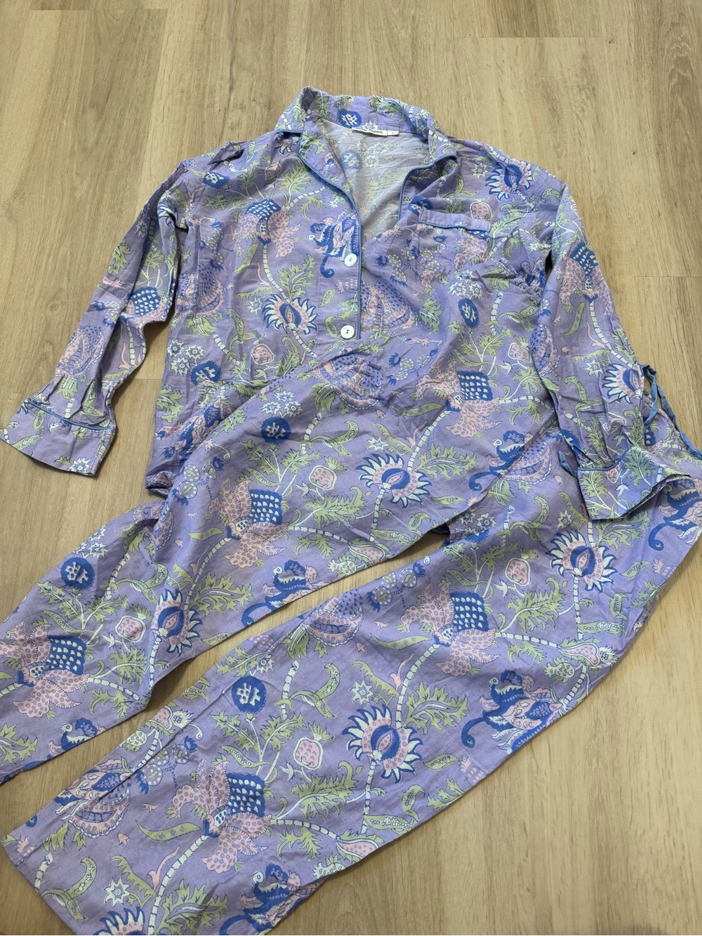 Roller Rabbit Lavender Floral Pajama Set with Blue & Green Accents